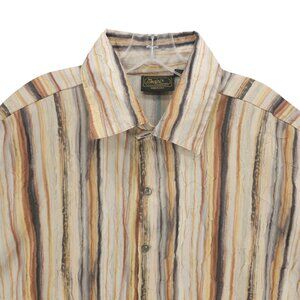 MONZINI Collection Long Sleeve Shirt Textured Crinkled Striped Size 3X